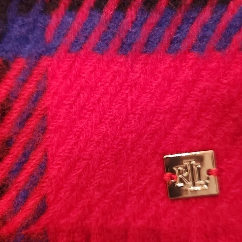 Ralph Lauren wool blend red Tartan Scarf new with tags